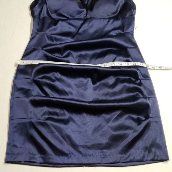 Windsor Metallic Blue Satin Side Pleats Tie Around Bodycon Dress Size 13 NWT - Picture 12 of 16